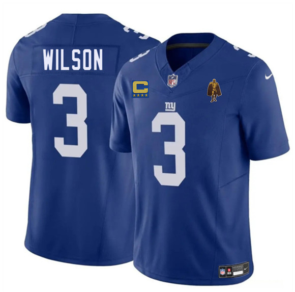 Men's New York Giants #3 Russell Wilson Blue 2025 F.U.S.E. With 4-star C Patch And Walter Payton Patch Vapor Untouchable Limited Football Stitched Jersey