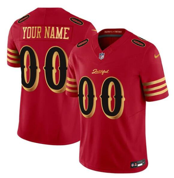 Men's San Francisco 49ers Active Player Custom Red Gold 2025 F.U.S.E. “Rivalries” Vapor Limited Football Stitched Jersey
