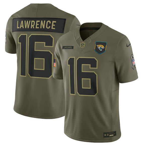 Men's Jacksonville Jaguars #16 Trevor Lawrence Olive 2025 Salute to Service Limited Football Stitched Jersey