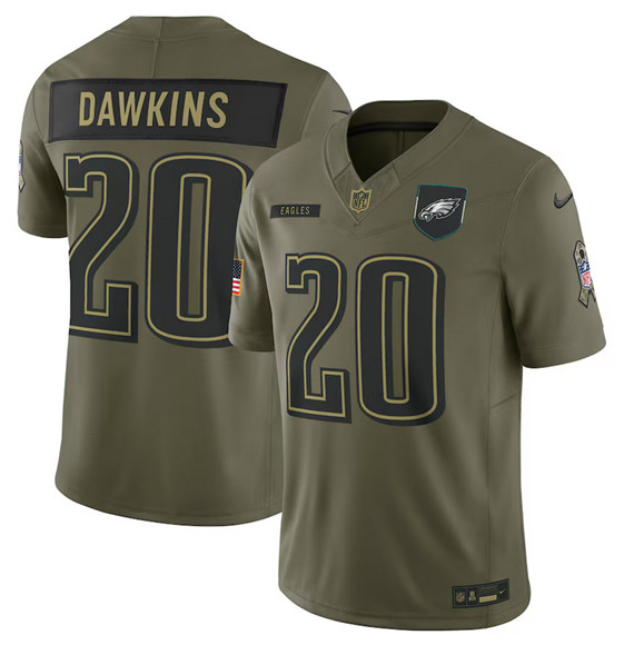 Men's Philadelphia Eagles #20 Brian Dawkins Olive 2025 Salute to Service Limited Football Stitched Jersey