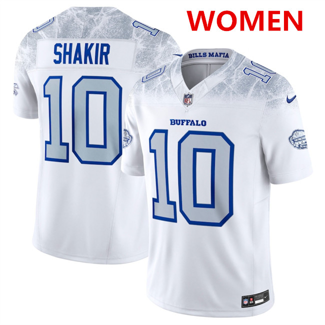 Women's Buffalo Bills #10 Khalil Shakir White 2025 F.U.S.E. “Rivalries” Vapor Untouchable Football Stitched Jersey(Run Small)