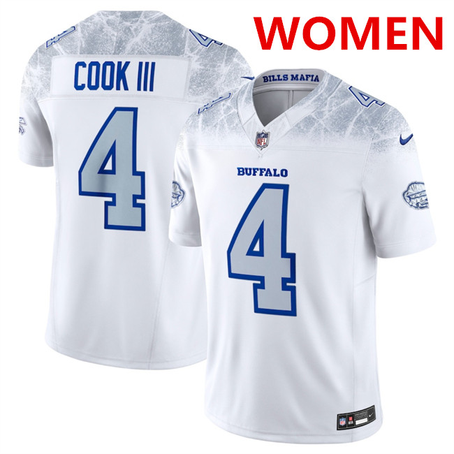 Women's Buffalo Bills #4 James Cook III White 2025 F.U.S.E. “Rivalries” Vapor Untouchable Football Stitched Jersey(Run Small)