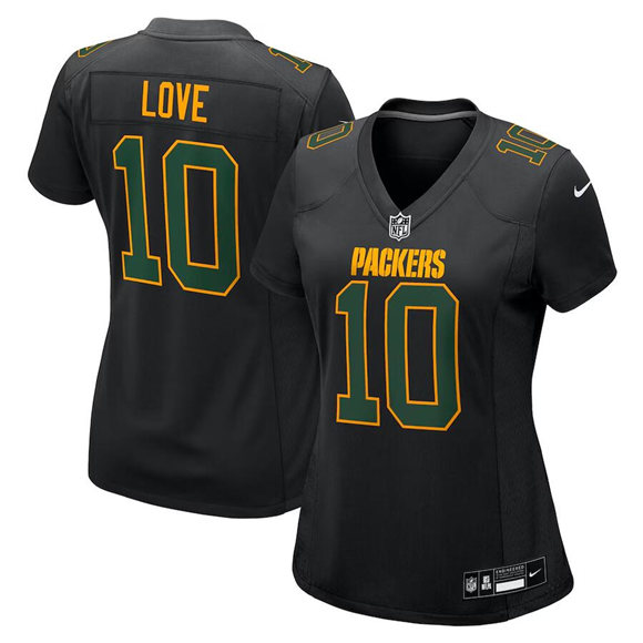 Women's Green Bay Packers #10 Jordan Love Black Fashion Football Stitched Game Jersey(Run Small)