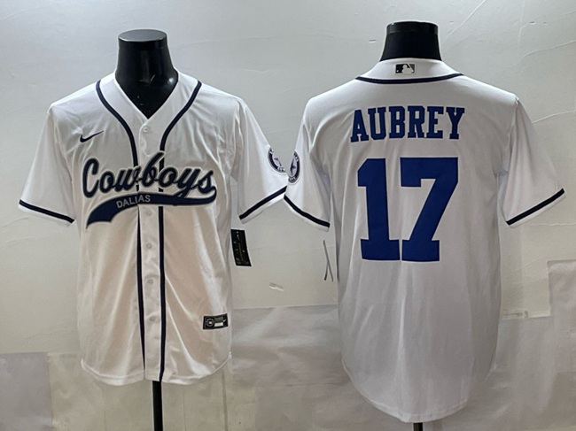 Men's Dallas Cowboys #17 Brandon Aubrey White Cool Base Stitched Baseball Jersey