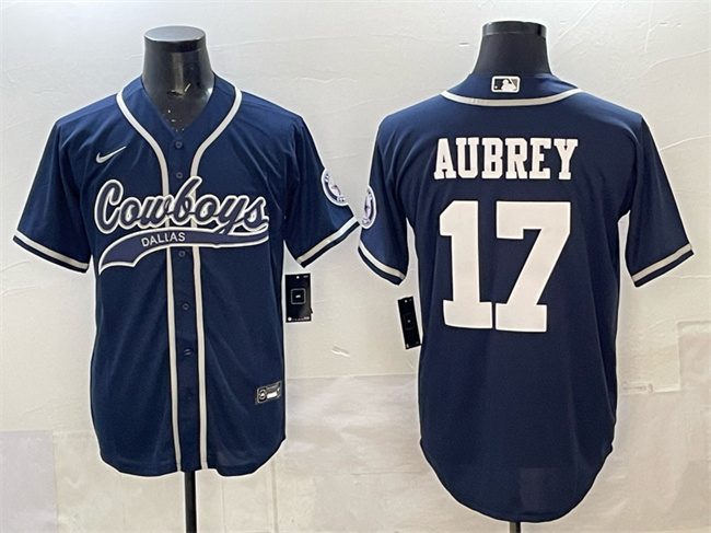 Men's Dallas Cowboys #17 Brandon Aubrey Navy Cool Base Stitched Baseball Jersey