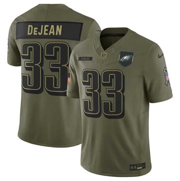 Men's Philadelphia Eagles #33 Cooper DeJean Olive 2025 Salute to Service Limited Football Stitched Jersey