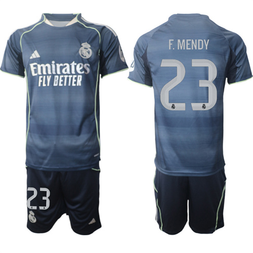Men's Real Madrid #23 F.MENDY 2025-26 Away Adidas Soccer Suit Jerseys
