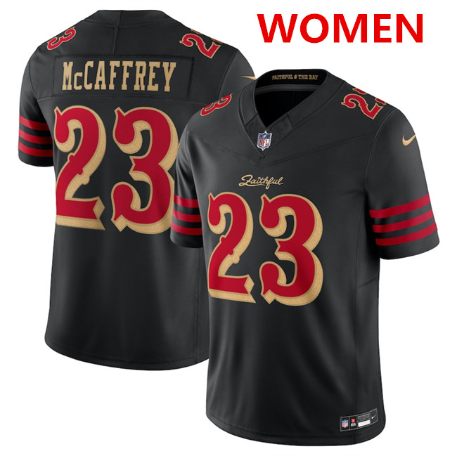 Women's San Francisco 49ers #23 Christian McCaffrey Black 2025 F.U.S.E. “Rivalries” Vapor Limited Stitched Football Jersey(Run Small)