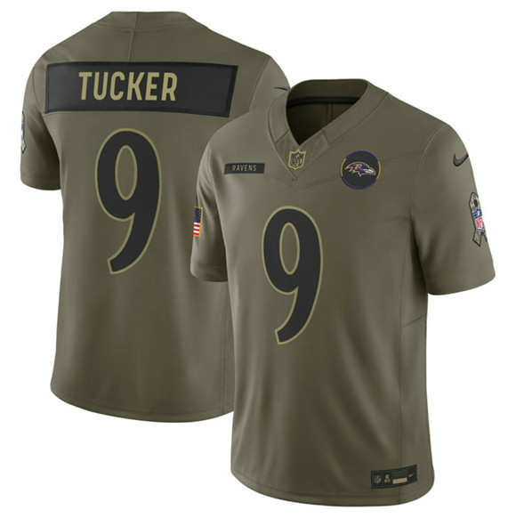 Men's Baltimore Ravens #9 Justin Tucker Olive 2025 F.U.S.E. Salute to Service Limited Football Stitched Jersey