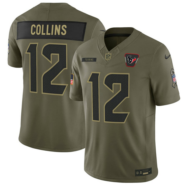 Men's Houston Texans #12 Nico Collins Olive 2025 F.U.S.E. Salute to Service Limited Football Stitched Jersey