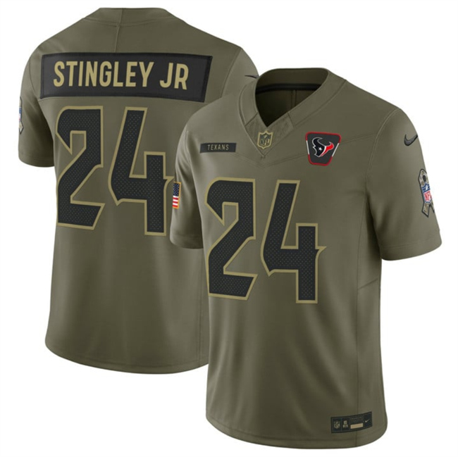 Men's Houston Texans #24 Derek Stingley Jr. Olive 2025 F.U.S.E. Salute to Service Limited Football Stitched Jersey