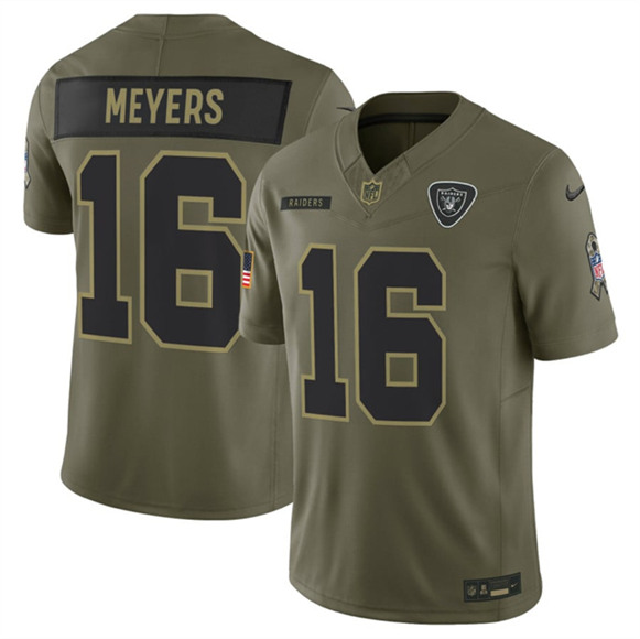 Men's Las Vegas Raiders #16 Jakobi Meyers Olive 2025 Salute to Service Limited Football Stitched Jersey