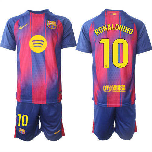 Men's Barcelona #10 RONALDINHO 2025-26 Home Red Suit Soccer Jerseys