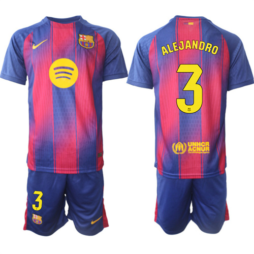 Men's Barcelona #3 ALEJANDRO 2025-26 Home Red Suit Soccer Jerseys