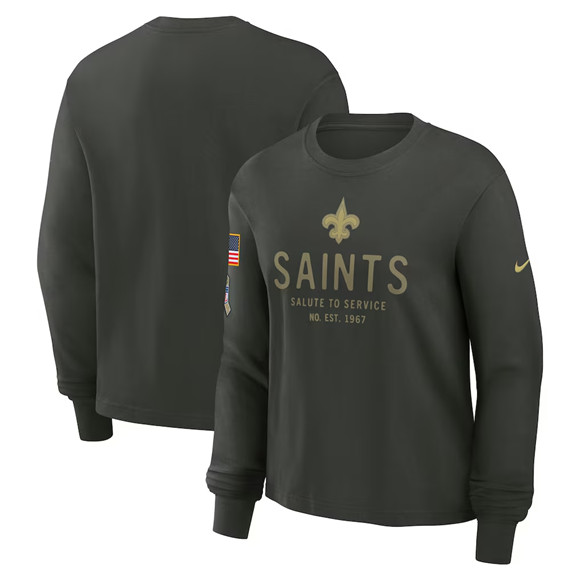 Men's New Orleans Saints Dark Green 2025 Salute to Service Sideline Dri-FIT Long Sleeve T-Shirt