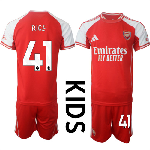 Youth Arsenal #41 RICE 2025-26 home Kids Suit Soccer Jerseys