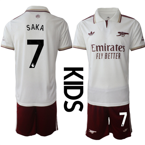 Youth Arsenal #7 SAKA 2025-26 Away 2nd Kids Suit Soccer Jerseys