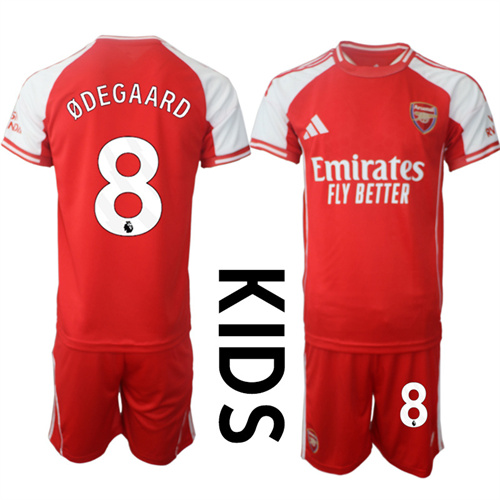 Youth Arsenal #8 ODEGAARD 2025-26 home Kids Suit Soccer Jerseys