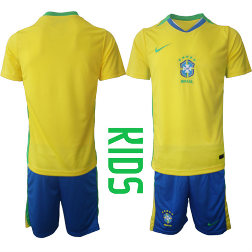 Youth Brazil Blank 2025-26 home Kids Suit Soccer Jerseys