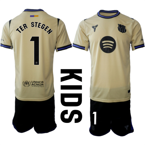 Youth FC Barcelona #1 TER STEGEN 2025-26 away Kids Suit Soccer Jerseys