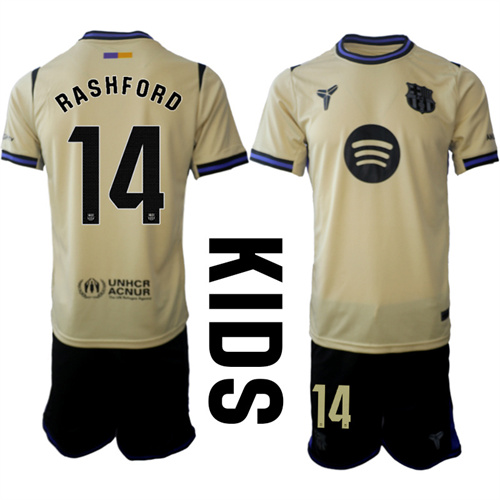 Youth FC Barcelona #14 RASHFORD 2025-26 away Kids Suit Soccer Jerseys