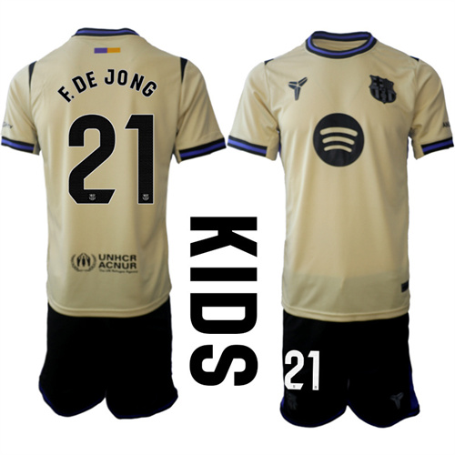 Youth FC Barcelona #21 F.DE JONG 2025-26 away Kids Suit Soccer Jerseys