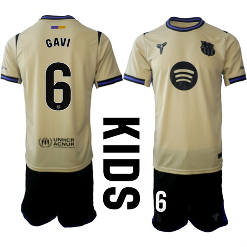 Youth FC Barcelona #6 GAVI 2025-26 away Kids Suit Soccer Jerseys