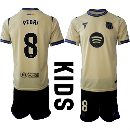 Youth FC Barcelona #8 PEDRI 2025-26 away Kids Suit Soccer Jerseys
