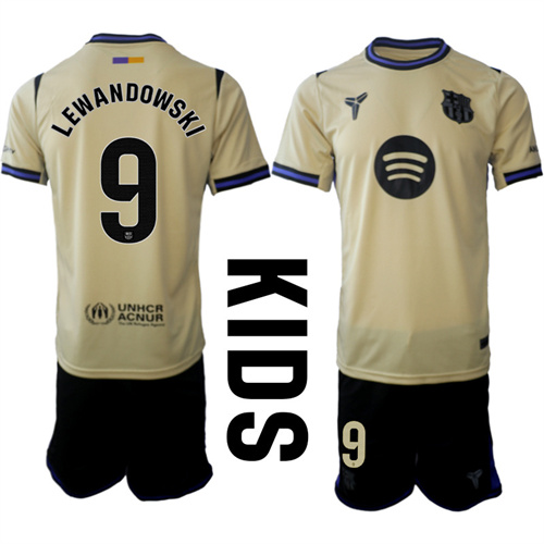 Youth FC Barcelona #9 LEWANDOWSKI 2025-26 away Kids Suit Soccer Jerseys