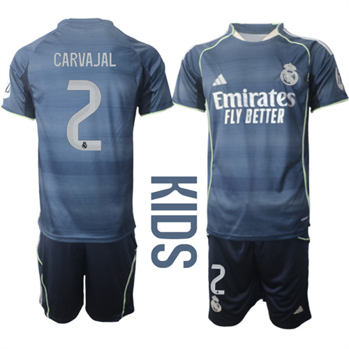 Youth Real Madrid #2 CARVAJAL 2025-26 away Kids Suit Soccer Jerseys