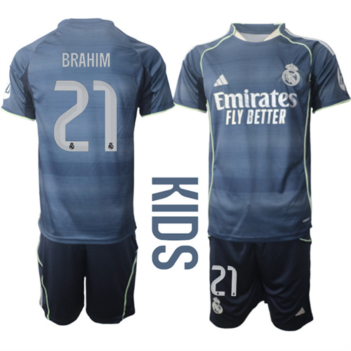 Youth Real Madrid #21 BRAHIM 2025-26 away Kids Suit Soccer Jerseys