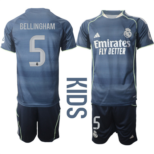 Youth Real Madrid #5 BELLINGHAM 2025-26 away Kids Suit Soccer Jerseys
