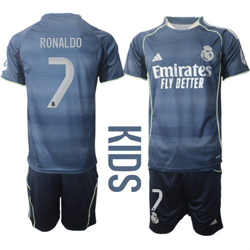 Youth Real Madrid #7 RONALDO 2025-26 away Kids Suit Soccer Jerseys