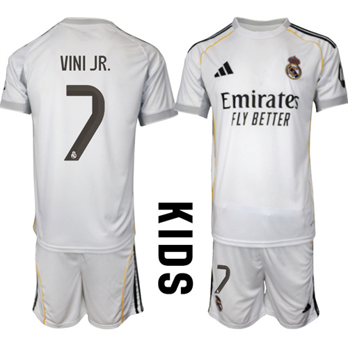 Youth Real Madrid #7 VINI JR. 2025-26 home Kids Suit Soccer Jerseys