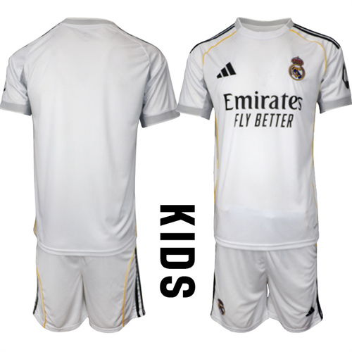 Youth Real Madrid Blank 2025-26 home Kids Suit Soccer Jerseys