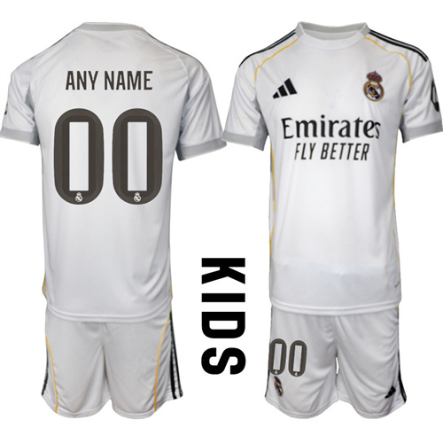 Youth Real Madrid Custom Any Name And Number 2025-26 home Kids Suit Soccer Jerseys