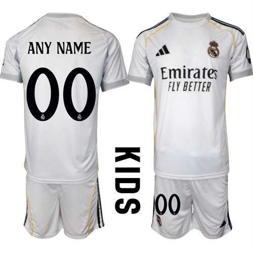Youth Real Madrid Custom Any Name And Number 2025-26 home Kids Suit Soccer Jerseys
