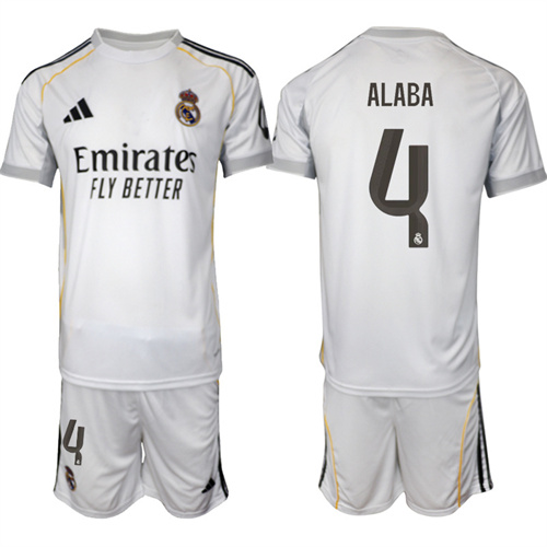 Men's Real Madrid #4 ALABA 2025-26 home Suit Soccer Jerseys
