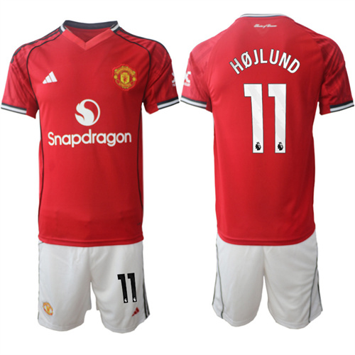 Men's Manchester United #11 HOJLUND 2025-26 Home Suit Soccer Jerseys