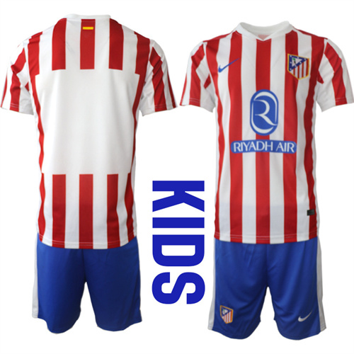 Youth Atlético de Madrid Blank 2025-26 home Kids Suit Soccer Jerseys