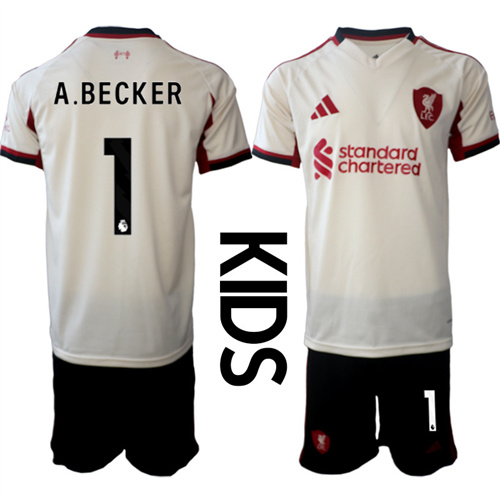 Youth Liverpool #1 A.BECKER 2025-26 away Kids Suit Soccer Jerseys