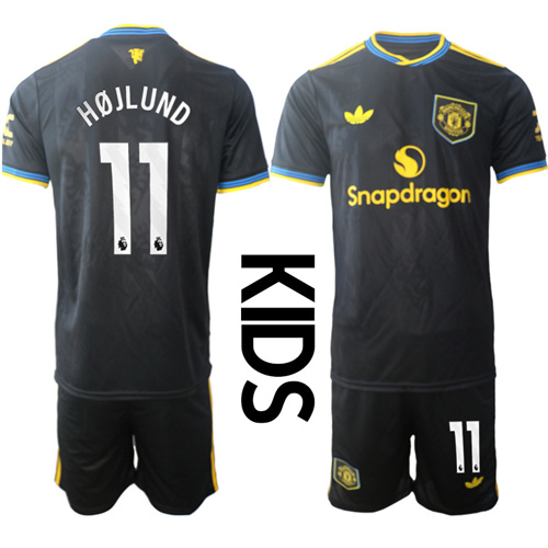Youth Manchester United #11 HOJLUND 2025-26 Away 2nd Kids Suit Soccer Jerseys