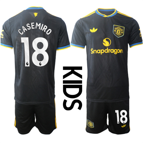 Youth Manchester United #18 CASEMIRO 2025-26 Away 2nd Kids Suit Soccer Jerseys