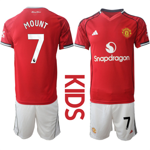 Youth Manchester United #7 MOUNT 2025-26 Home Kids Suit Soccer Jerseys