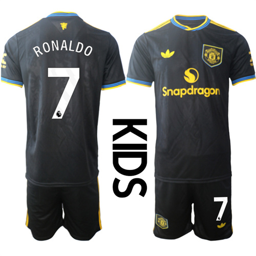 Youth Manchester United #7 RONALDO 2025-26 Away 2nd Kids Suit Soccer Jerseys