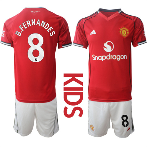 Youth Manchester United #8 B.FERNANDES 2025-26 Home Kids Suit Soccer Jerseys
