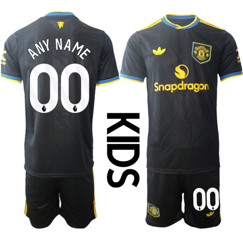Youth Manchester United Custom Any Name And Number 2025-26 Away 2nd Kids Suit Soccer Jerseys