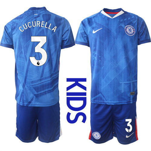Youth Chelsea FC #3 CUCURELLA 2025-26 home Kids Suit Soccer Jerseys