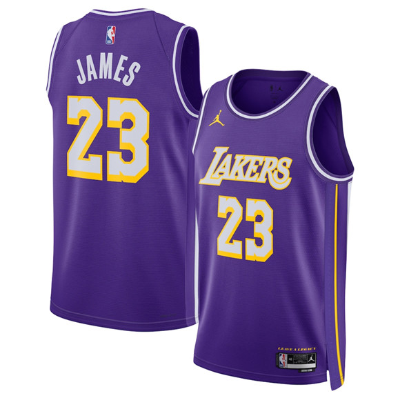 Men's Los Angeles Lakers #23 LeBron James Purple 2025 Statement Edition Stitched Basketball Jersey