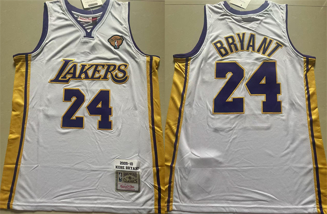 Men's Los Angeles Lakers #24 Kobe Bryant White 2009-10 Stitched Throwback Basketball Jersey